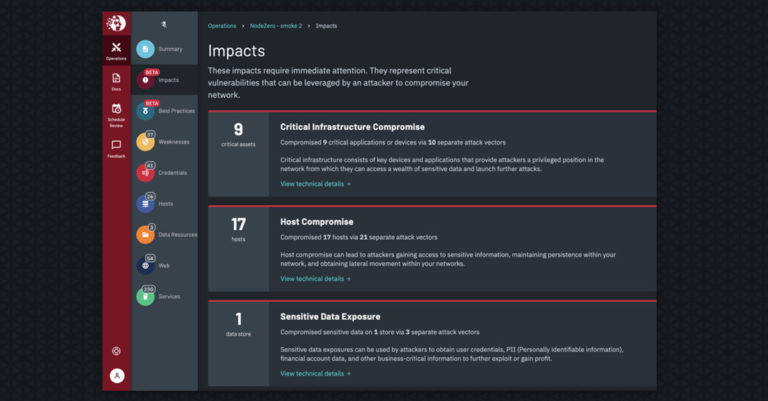 Impacts tab in NodeZero