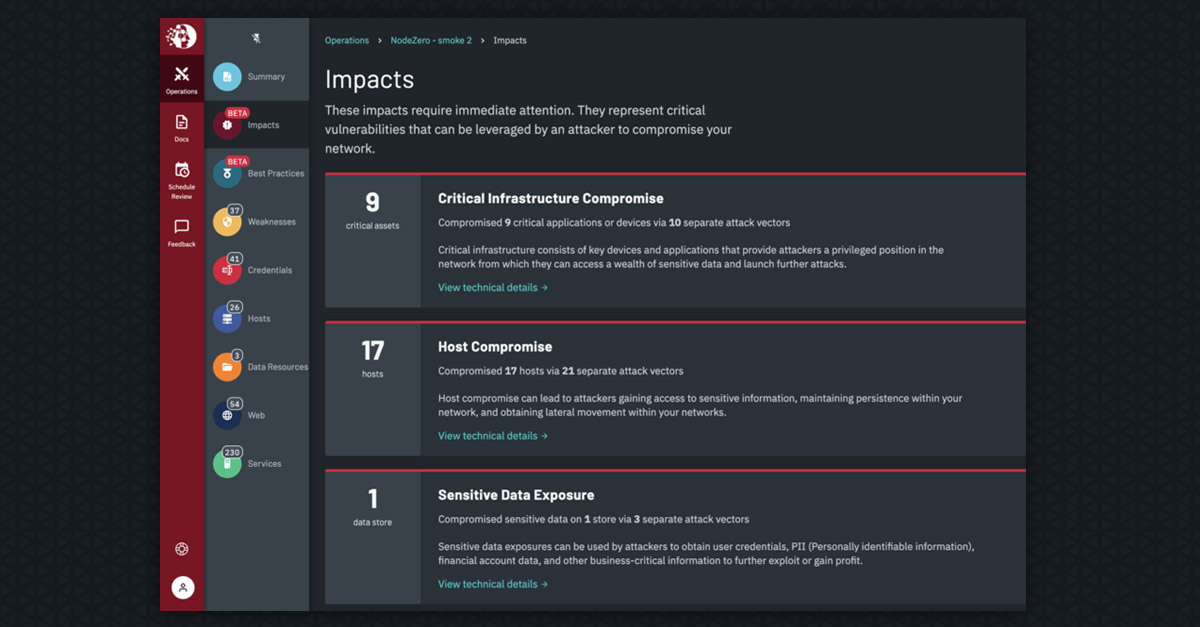 Impacts tab in NodeZero