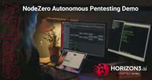 NodeZero Autonomous Penetration Testing Demo - Girl sitting at a desk running node zero on one monitor, coding on another, and working on a laptop