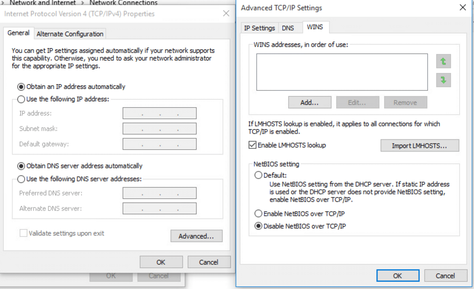 Disable NetBIOS over TCP/IP