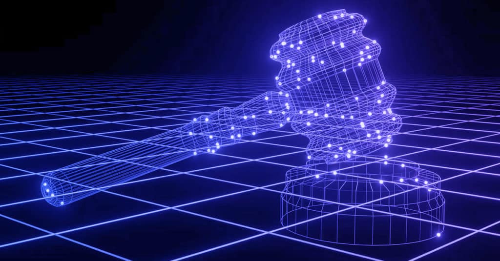 3D modeled Gavel Wireframe in digital space