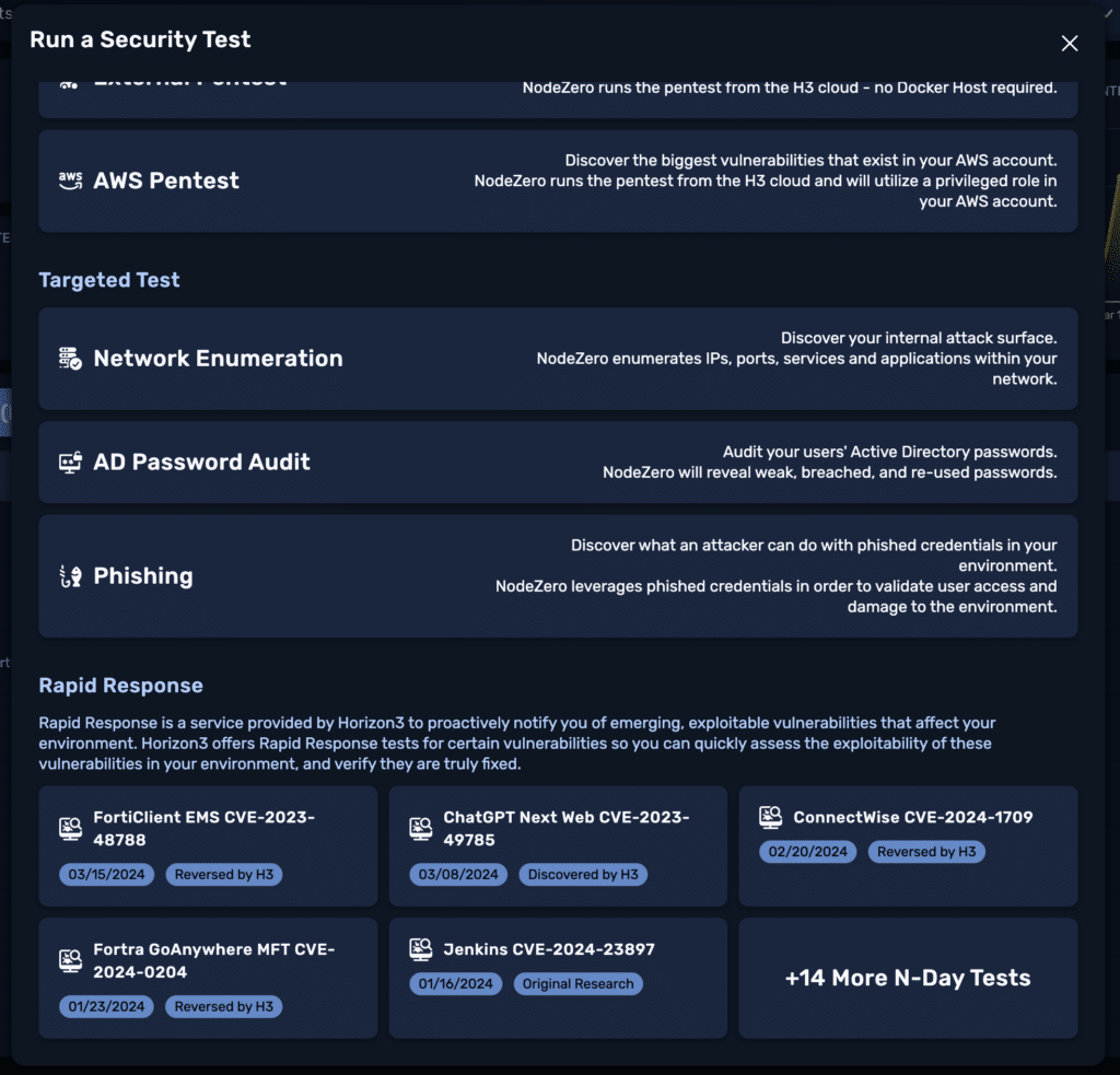 NodeZero UI - Continuously Updated Attack Content