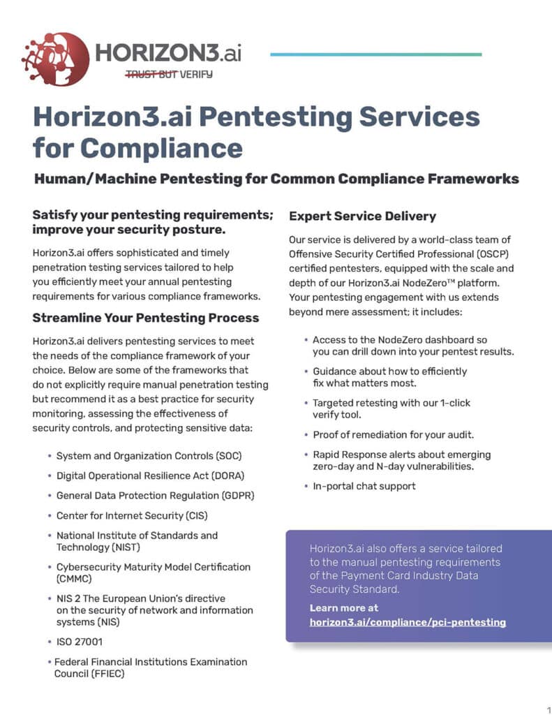 Horizon3.ai Pentesting Services for Compliance