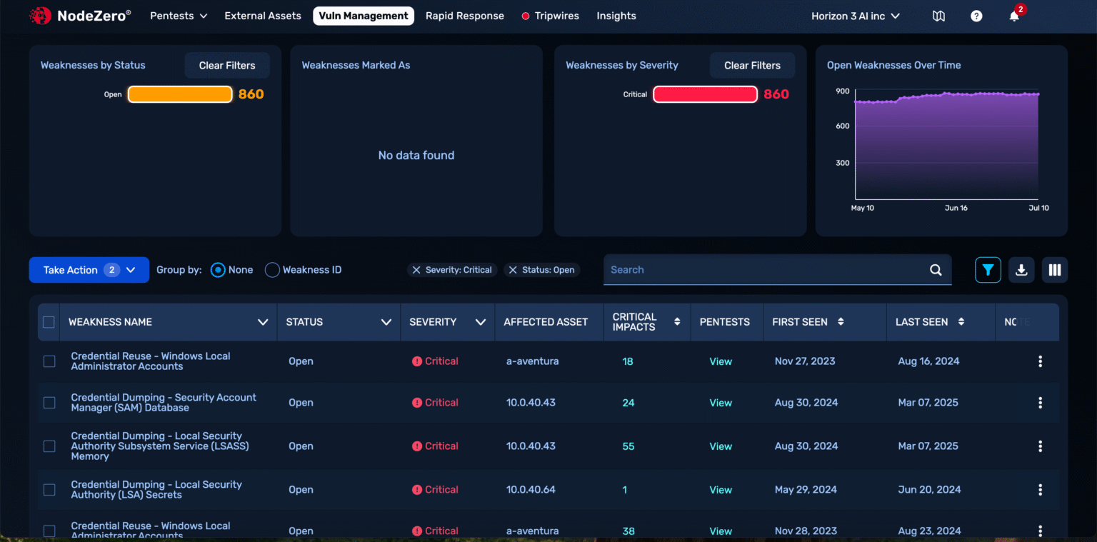 Nodezero Vulnerability Management Hub | Horizon3