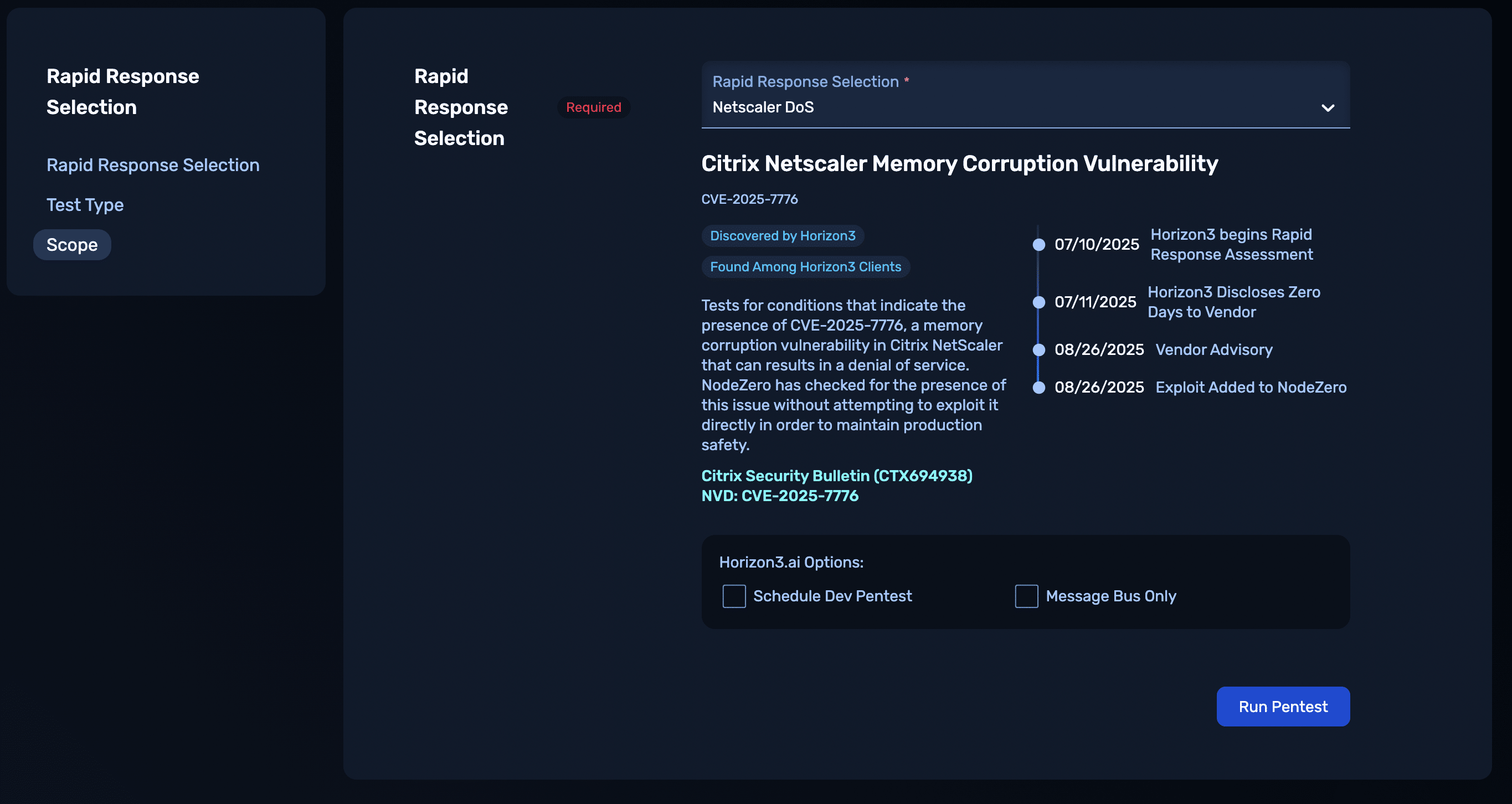 NodeZero Rapid Response UI