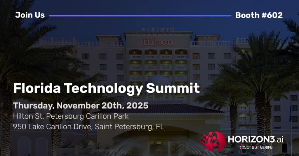 Event banner for the 6th Annual Florida Technology Summit in St. Petersburg featuring Horizon3.ai Booth #602