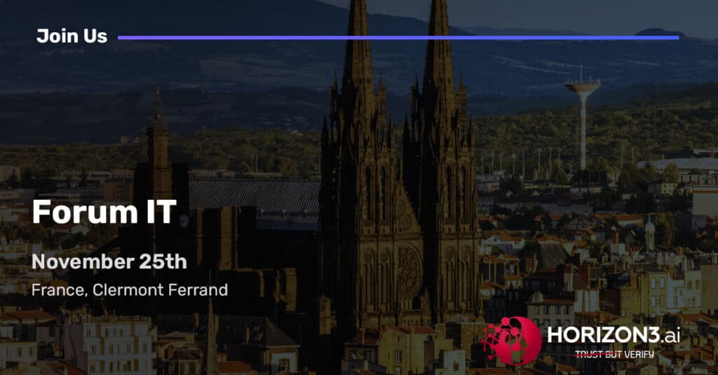 Event banner for Forum IT in Clermont Ferrand, France, featuring Horizon3.ai and partner Abicom