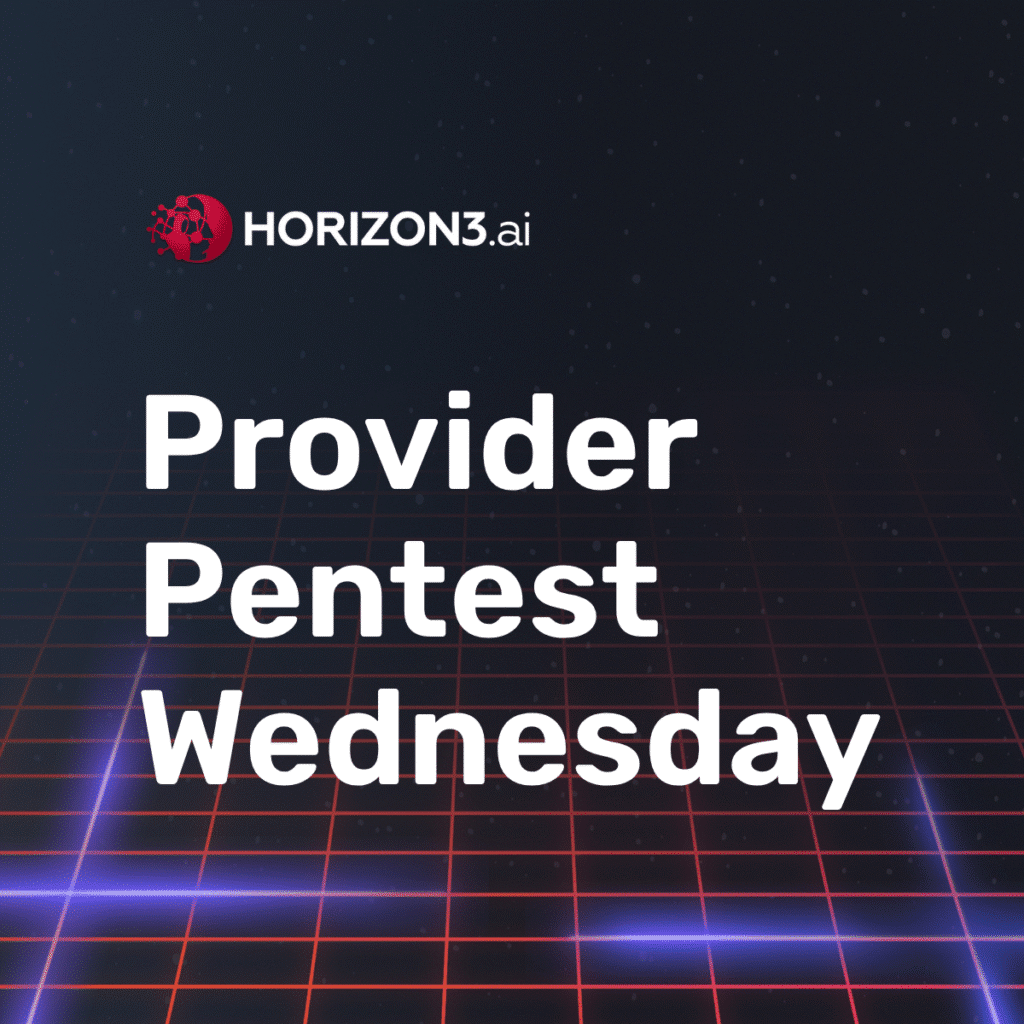 Graphic promoting Provider Pentest Wednesday, Horizon3.ai’s weekly security validation series powered by NodeZero autonomous pentesting.