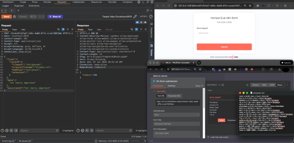 Unauthenticated n8n form endpoint used as part of Ni8mare vulnerability testing