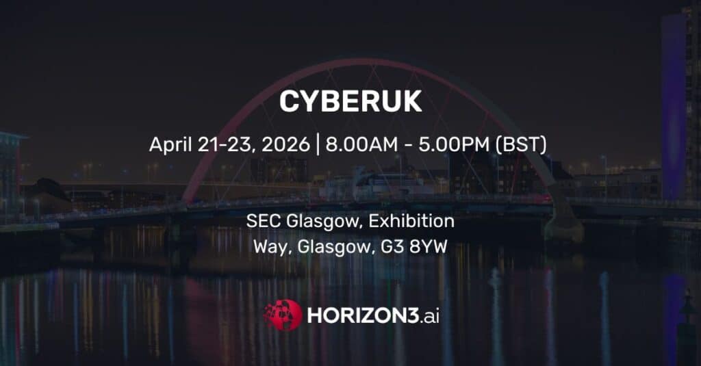 CyberUK 2026 event in Glasgow featuring Horizon3.ai booth and offensive security session on attack path validation and adversary simulation