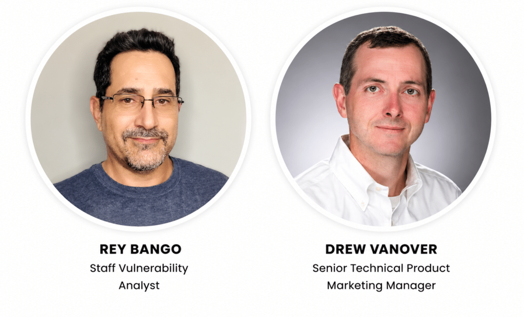 CTEM webinar speakers Rey Bango, Staff Vulnerability Analyst, and Drew Vanover, Senior Technical Product Marketing Manager at Horizon3.ai.