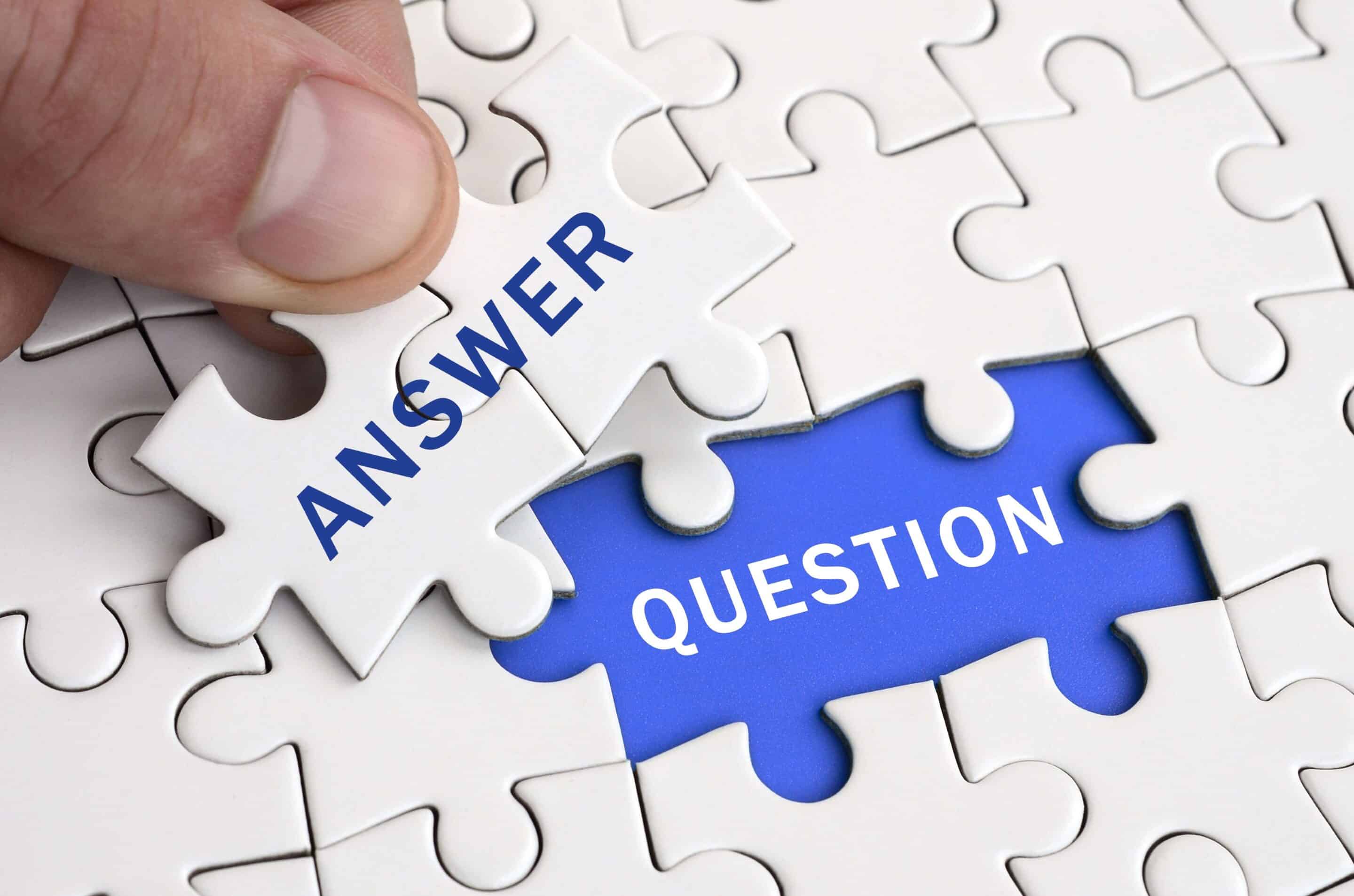 Puzzle pieces labeled "Answer" and "Question" representing organizations seeking evidence-based security answers about exploitability and cyber risk.