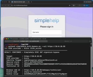 Security research illustrating CVE-2026-48558 authentication bypass affecting SimpleHelp OIDC deployments