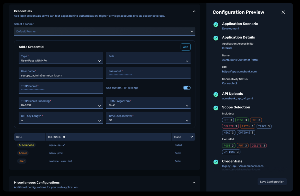 Dashboard of configured domains.