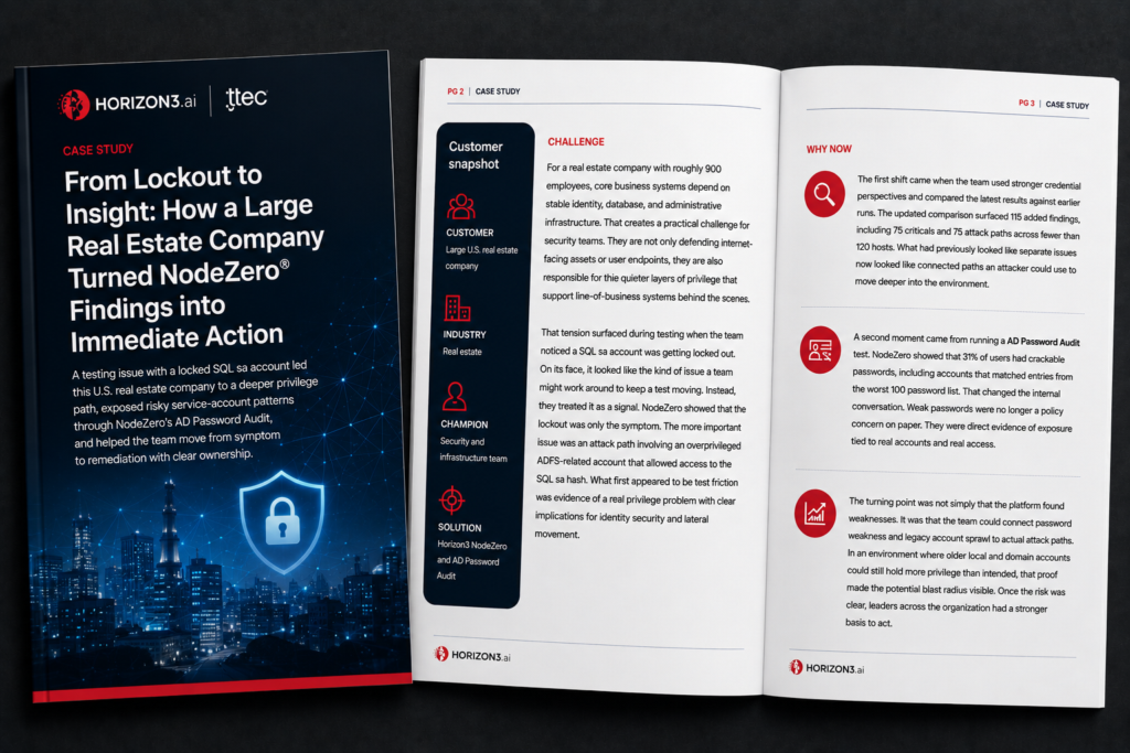 Real estate customer story on uncovering privilege and service-account risk with NodeZero