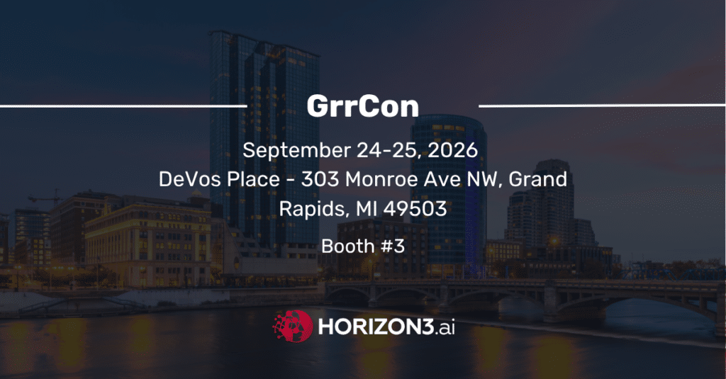 Promotional graphic for Horizon3 at GrrCON 2026 in Grand Rapids, Michigan.