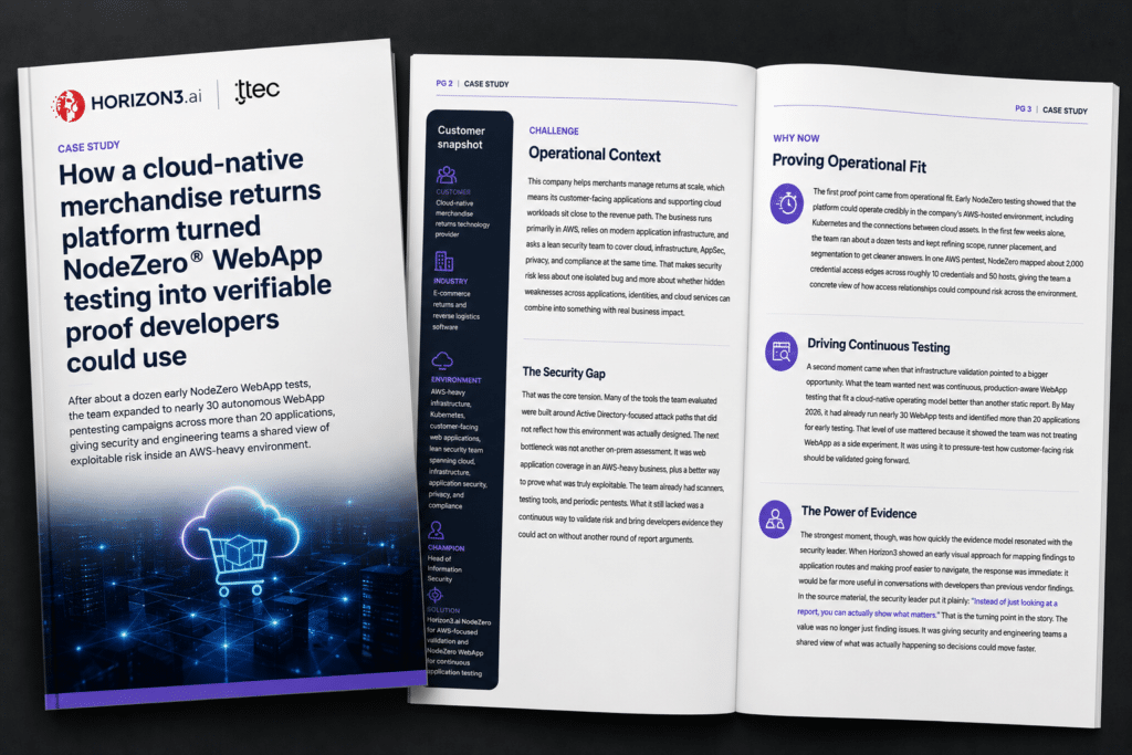 Customer story about using NodeZero WebApp to continuously validate exploitable web application risk in a cloud-native environment.