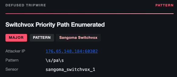 Defused Tripwire detecting exploitation activity targeting Sangoma Switchvox