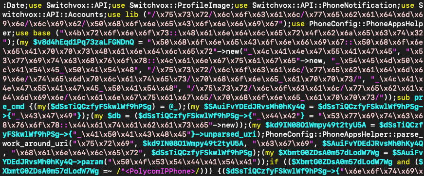 Obfuscated PHP handler in the Sangoma Switchvox application