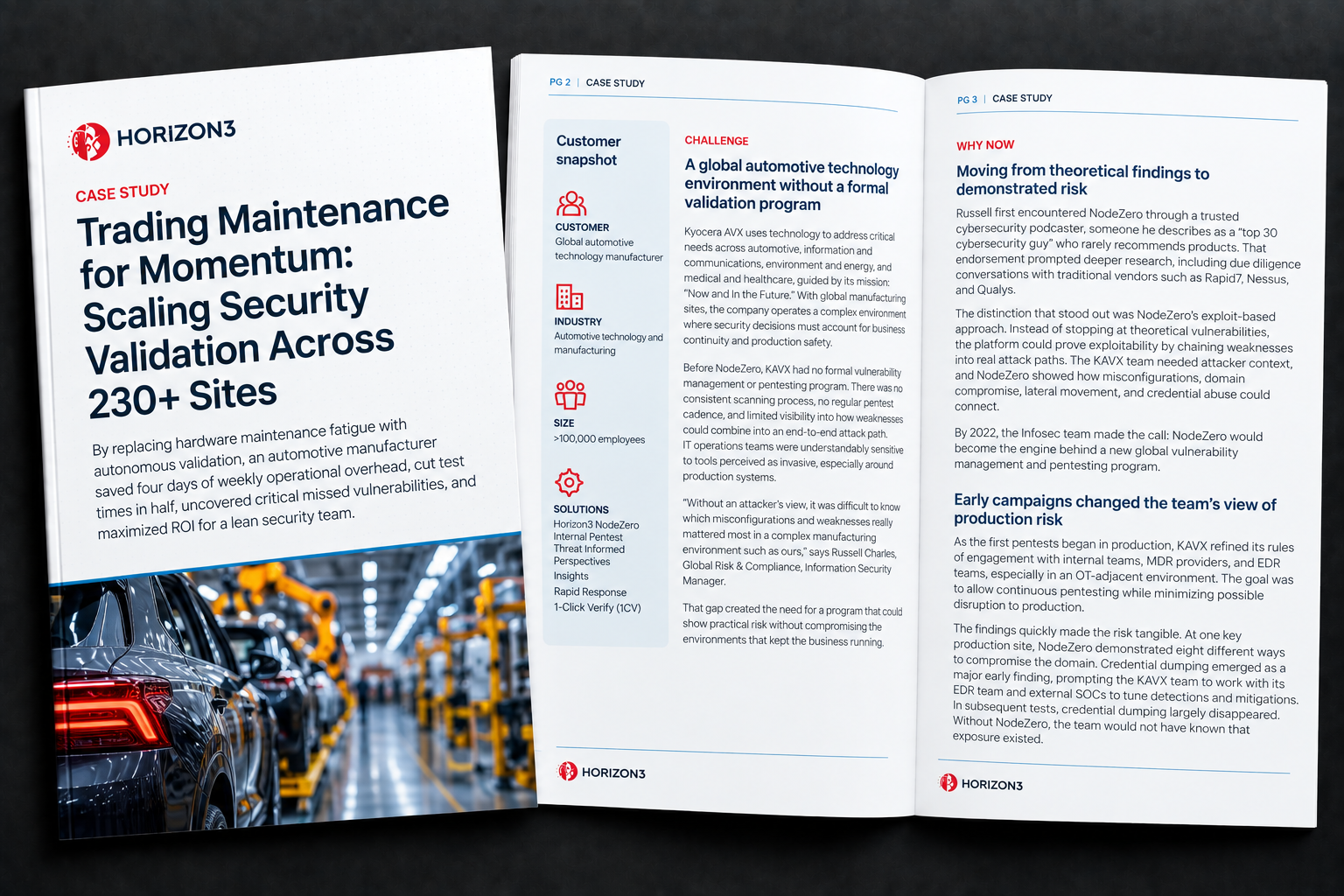 Customer story about a global automotive manufacturer using NodeZero to scale security validation across more than 230 sites.