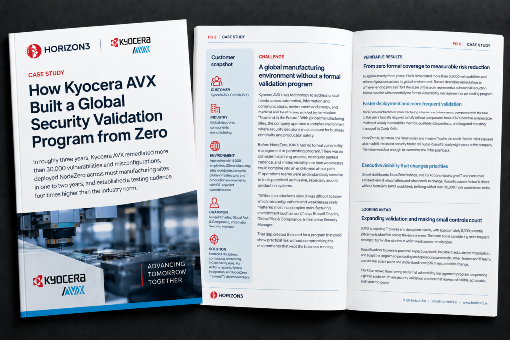 Kyocera AVX customer story about using NodeZero to build a global security validation and autonomous pentesting program.