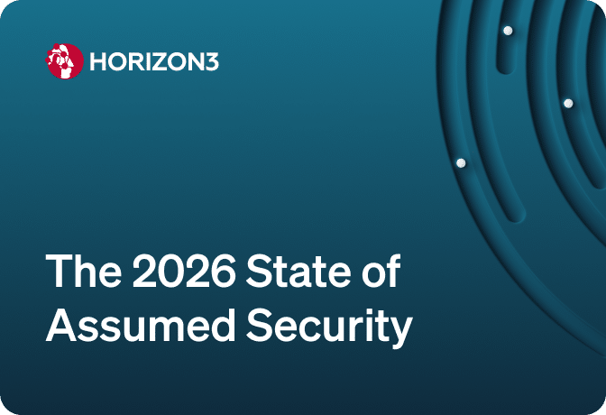 Horizon3.ai report cover for The 2026 State of Assumed Security, featuring a blue gradient design and circular security graphics.